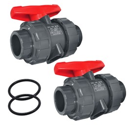 2PCS PVC Union Ball Valve, 3/4" Inch (DN20) True Union Full Flow Ball Valve with ASTM EPDM O-ring, Slip Socket for Water System