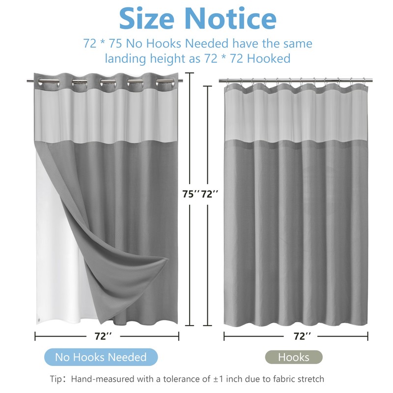 PILOTSHARK No Hook Waffle Weave Shower Curtain Set with Snap-in
