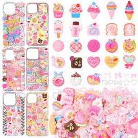 330 Pcs Dessert Candy Junk Charms for Cases, 3D Mix Assorted Acrylic Nail Charms, Cute Resin Slime Charm, Multi Shapes Dessert Bow Star Heart Junk Case Kit for DIY Crafts Accessories
