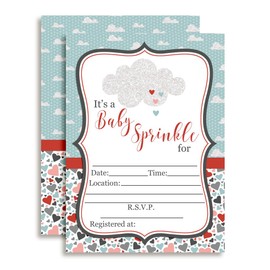 Baby Sprinkle Shower Party Invitations with Cloud and Hearts, 20 5"x7" Fill in Cards with 20 White Envelopes by AmandaCreation