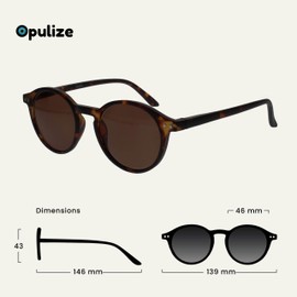 OPULIZE Rey Reading Sunglasses - Round Retro Frame - Men Women - Spring Hinges - S56, Matte brown tortoiseshell