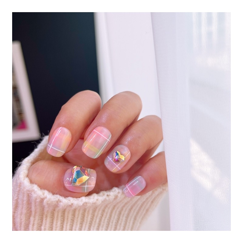 BomBom Check HeartHandmade Nail Tips - Petit Round / 봄봄
