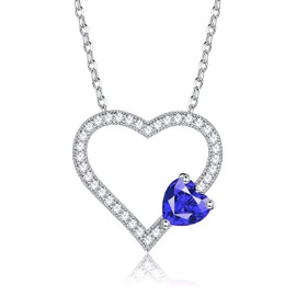 Women's Necklace with Birthstone Heart Pendant 925 Silver Jewellery Gifts for Women Mum Grandma Girlfriend Birthday Gift Anniversary, September, Spinellblau, Sterling Silver,