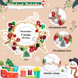 Joyline Christmas Bracelet for Women Jingle Bells Snowflake Christmas Tree Charms Crystal Bracelet Festive Party Outfit Jewelry Gifts