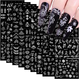 30 Sheets White Flower Nail Stickers 3D Self-Adhesive White Rose Nail Art Stickers Floral Nail Decals Plant Nails Supplies Daisy Nails Designs Summer Nail Art Decoration for Women DIY Manicure