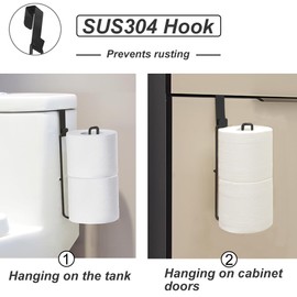 Matte Black Toilet Paper Holder Wall Mount, Storage Extra 2 Roll Tissue, Over The Tank Toilet Paper Holder, Tissue Holder for Bathroom Organizer, Small Bathroom Essential for New Home, 1Pcs