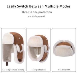 Harssidanzar Men Women Aviator Hats Genuine Sheepskin Shearling Leather Winter Warm Trapper Unisex Hats CU603CA, Camel, Size Large