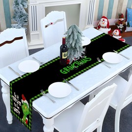 Green Christmas Table Runner Merry Christmas Xmas Buffalo Plaid Check Winter Holiday Party Decoration Fireplace Kitchen Dinning Home Decor