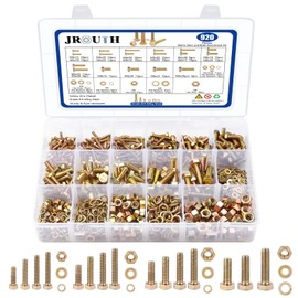 920PCS Grade8.8 Metric Bolt and Nut Assortment, M4/M5/M6/M8 Heavy Duty Hex Head Bolts and Nuts Kit with Yellow Zinc Plated, Includes 18 Common Size,Length from 12-30mm