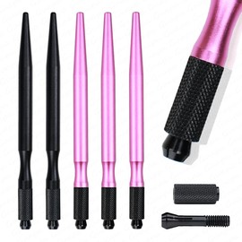 Pack of 5 Ergonomically Designed Microblading Pens, Lightweight Manual Eyebrow Tattoo Hand Tool, Durable Tebori Tattoo Pen with Cross Mouth Locking (3 Pieces Pink + 2 Pieces Black)