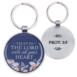 Christian Art Gifts Inspirational Scripture Keychain in Tin for Women: Trust in the Lord Bible Verse Accessory for Keys, Keyrings, Backpacks, Blue