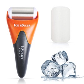 ESARORA Rodillo de Hielo para Rostro Y Ojos, Hinchazón, Migraña, Alivio Del Dolor Y Lesiones Menores, Productos para El Cuidado de La Piel - Negro Naranja (1 Rodillo de Plástico Y 1 Rodillo de Acero I