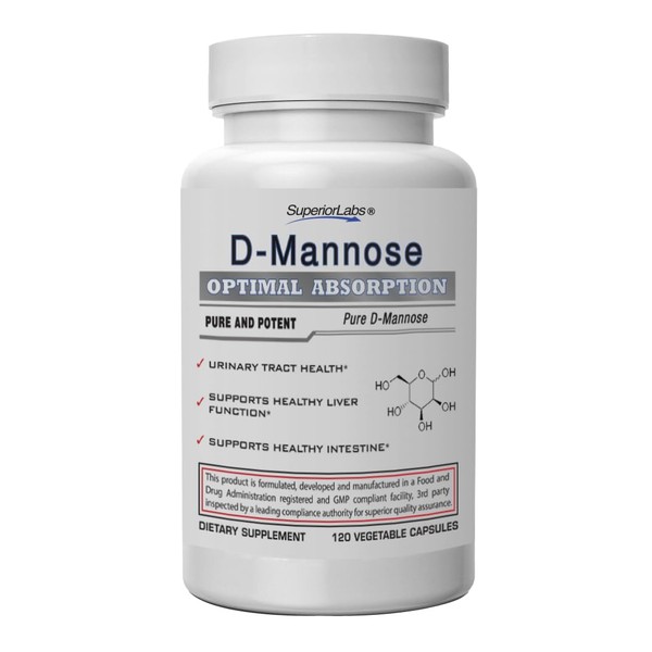 Superior Labs D-Mannose 500 mg, Pure Non-GMO Optimal Absorption Prebiotic,