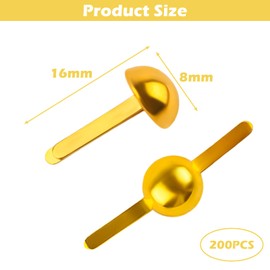 UKOFEW Pack of 200 Mini Brads, 8 x 16 mm Metal Round Head Clips, Pattern Clips, Metal Round Head Clips, Scrapbooking Brads for School, Office, Paper, Letter Clips, Crafts, DIY (Gold)