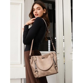 CLUCI Hobo Bags for Women Vegan Leather Handbags Large Ladies Purse Shoulder Bag Brown Grey Light Brown