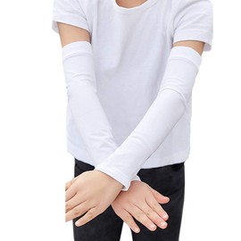 YONKOUNY Arm Sleeves UV Protection UPF 50+ Children Breathable Arm Warmers Sun Protection Sports Elastic Arm Warmers for Age 5-12, White