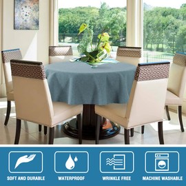 H.VERSAILTEX Linen Textured Tablecloth Round 60 inch Waterproof Decorative Table Cloth Spill-Proof Linen Look Cover for Party Table Extra Soft and Thick Fabric Wrinkle Free, Heather Stone Blue