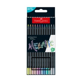 Faber-Castell Black Edition Metallic Colored Pencils: 12 Count, Black Wood and Super Soft Core Lead Colored Pencil Set, Metallic Colored Pencils, Coloring Pencils for Kids, Beginners, and Artists