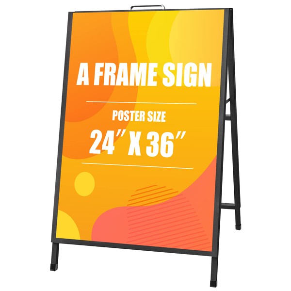 Miuwauer 24 x 36 Inch A Frame Sign Portable Double-Sided Folding Sandwich Board with Carry Handle Heavy Duty Slide-in Sidewalk Signboard for Outdoor Street Advertising Poster
