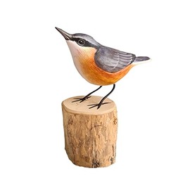 Wooden Nuthatch Garden Ornament - Hand Carved Fairtrade Bird Watcher Gift - Detailed Realistic Hand Painted Bird Sculpture - Woodcarving Figurine Home Accessory