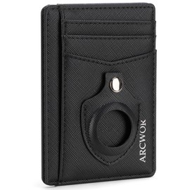ARCWOR Slim Wallet AirTag Holder Minimalist Front Pocket RFID Blocking Men and Women Leather Wallets