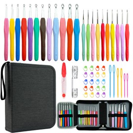 Hobekoee 22 Sizes Crochet Hooks Set with Black Case,0.5mm-10mm Ergonomic Soft Handle Crochet Hook Needles Set for Arthritic Hands,Complete Crochet Set