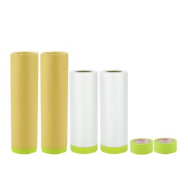 ACROPIX Masking Paper with Tape Pre-Taped Paper Film Kit with 2 Rolls of Tape 2000x140cm / 65.62ftx55.11" White Green Light Brown PE Film Kraft Paper Paper
