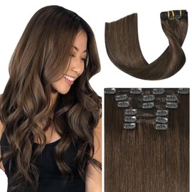 Ukira Extensiones De Cabello Castaño Medio Clip De Cabello Humano Real, 100G 12" Marrón Clip Sin Costuras En Extensiones De Cabello Cabello Humano