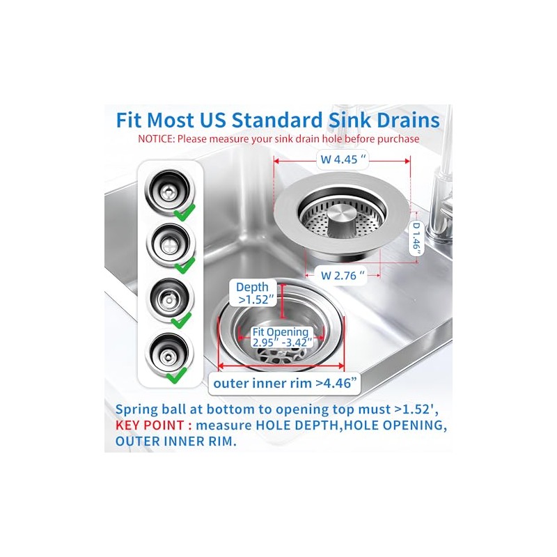 Sink Drain Strainer - Sink Stopper for Kitchen Drain,3 in