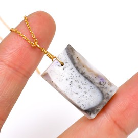 AURA GEMS Dendrite Opal Bar Pendant Necklace, Natural Rough Gemstone, Women Jewelry, Energy Healing Crystals, Calm Chakra, Birthstone, Gift for Women, Gold Plated Jewelry 18 inch, AA+ Quality