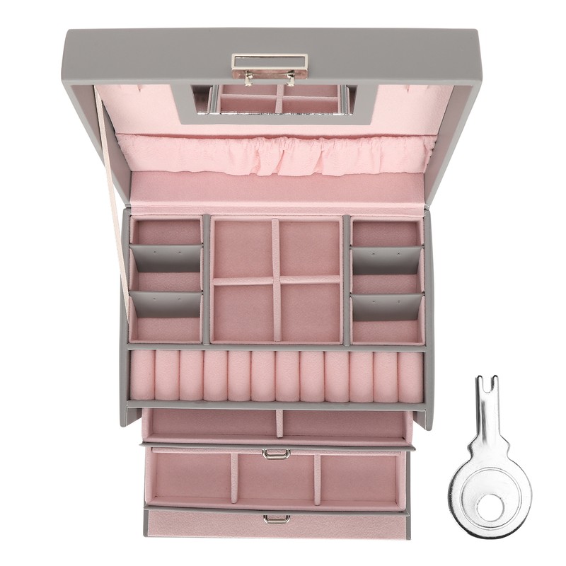 Three Layer Jewelry Storage Box PU Leather Necklace Rings Earrings