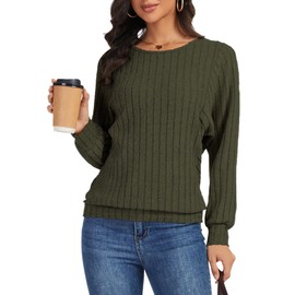 Bosmeer Sweaters for Women Batwing Long Sleeve Oversized Lightweight Fall Clothes Workout Shirts Plus Size Tunic Tops Army Green X-Large