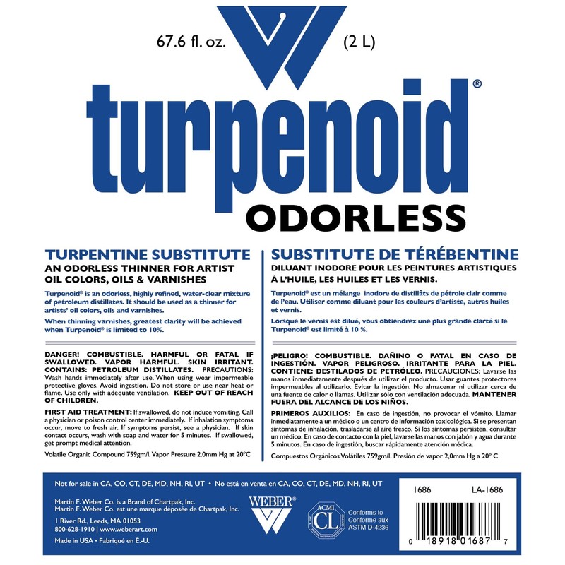 Weber Odorless Turpenoid, Artist Paint Thinner and Cleaner, 2 Liters