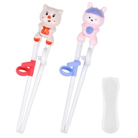 Quimoy 2 Pairs Kids Training Chopsticks, Cute Animal Cartoon Design for Learning - Pink Rabbit & White Pig
