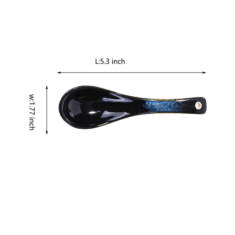 Japanese Soup Spoon set of 5, Blue and Black Vintage