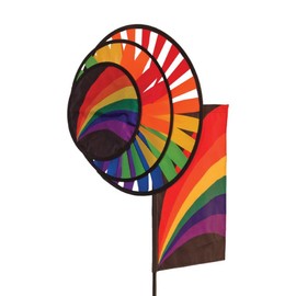In the Breeze Rainbow Triple Wheel Garden Spinner With Flag FREE USA SHIPPING