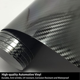 Carbon Fiber Vinyl Wrap, 5D Gloss Black Vinyl Wrap for Car, Self Adhesive Anti-Wrinkle 1ft x 10ft Car Wrap Roll with Air Release