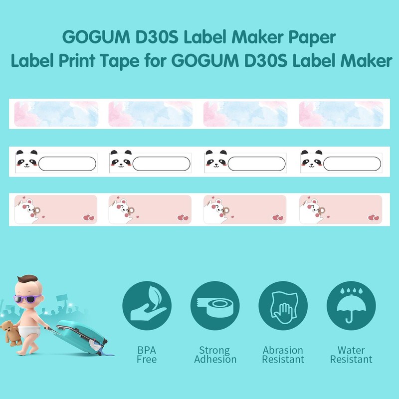 GOGUM D30S Label Maker Paper, 14x40mm/160Pcs Pattern Label, Laminated, Waterproof,