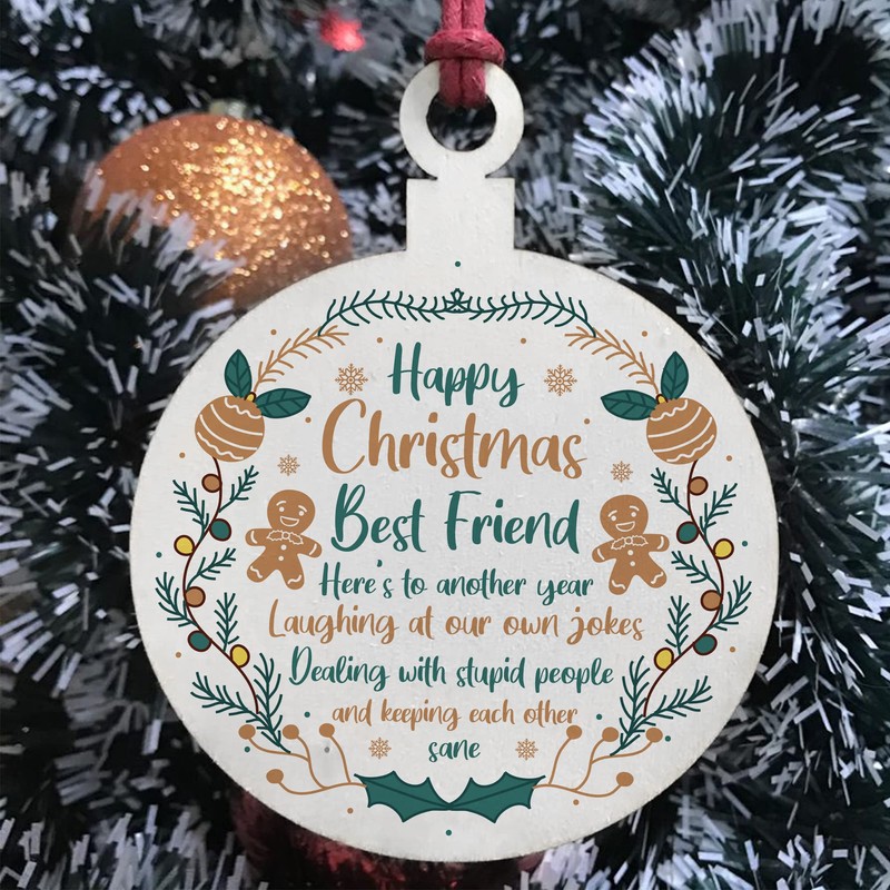 Best Friend Wood Bauble Tree Decoration Friendship Gift Keepsake