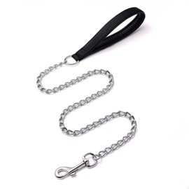 Mystercome Chain Dog Leash, 4FT Metal Dog Leash Dog Chain Leash with Padded Handle, Durable Chew Proof Dog Leash for Medium and Large Dogs(4 ft x 3.0 mm)
