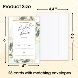 Set of 25 Bridal Shower Eucalyptus Invitations with Envelopes, Greenery Invites for Bridal Shower, Wedding Party Invitations, Fill in Style Invites Cards -012