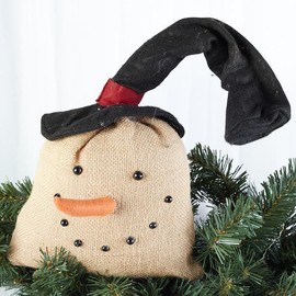 Factory Direct Craft Primitive Weighted Burlap Snowman Head for Rustic Holiday and Seasonal Decorating, and Displaying (17 inches high)
