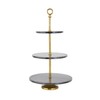 Deco 79 Marble 3 Level Tiered Server with Gold Post,