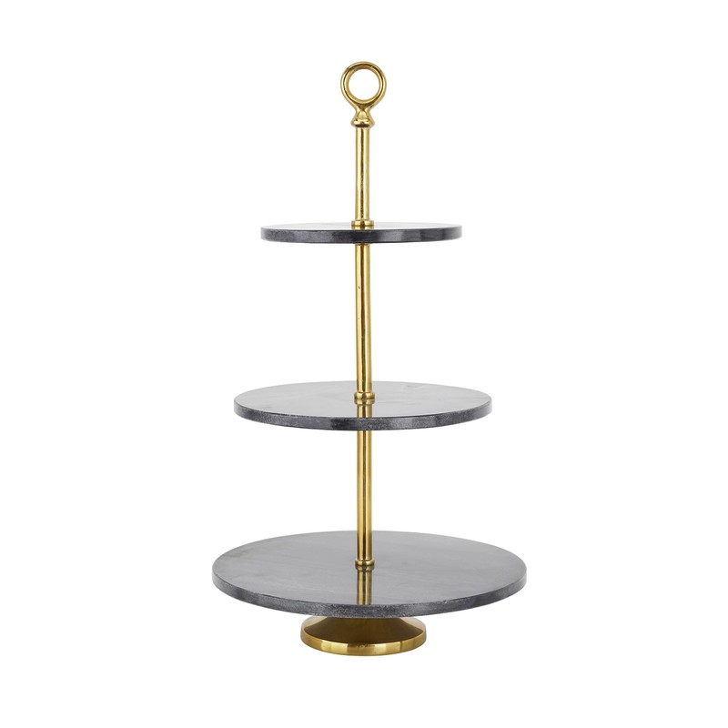 Deco 79 Marble 3 Level Tiered Server with Gold Post,
