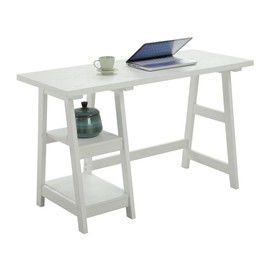 Convenience Concepts Designs2Go Trestle Desk with Shelves, White