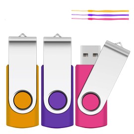 4GB Flash Drive, SRVR Thumb Drives 3 Pack, 4 Gig USB Drive with Lanyards Metal Swivel 4GB USB Memory Stick Pen Drive with LED Indicator(3 Mixed Color)