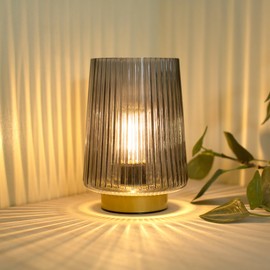 LUSHARBOR Battery Powered Lamp with Timer, Table Lamps Battery Operated, Cordless Small Battery Lamp with LED Bulb, Decorative Bedside Lamp for Living Room Grey