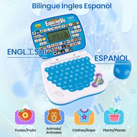 SALALIS Laptop Educativa Y Bilingüe Español Inglés Juguete para Niños para Aprender Matemáticas, Leer Reloj, Jugar Juegos Y Música Laptop Educativa Interactiva para Niños(Azul)