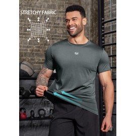 Boyzn Men's Gym Shirt with Reflective Stripe & Perforations: Moisture-Wicking, Quick Dry Fitness Tee for Running, Basketball Lightweight Quick-Dry Fabric Dark Grey-06-L