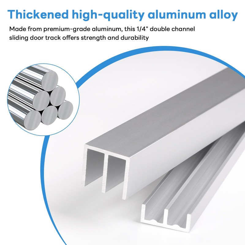 Heneymo 2 Sets Metal Sliding Door Track Set for 1/4"